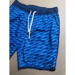 Fair Harbor Mens Swim Trunks‎ Shorts Blue Wave Pattern Elastic Waist Medium